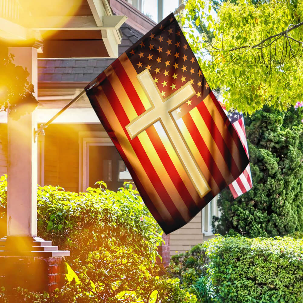 Christian Cross American US Flag