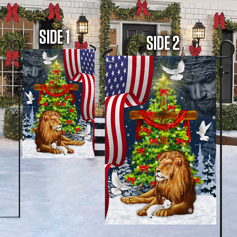 Jesus Christ Cross Lion of Judah Christmas Tree Flag