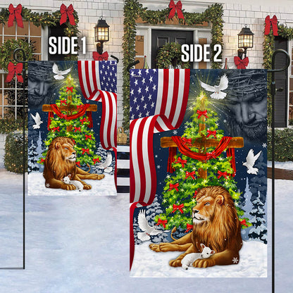 Jesus Christ Cross Lion of Judah Christmas Tree Flag