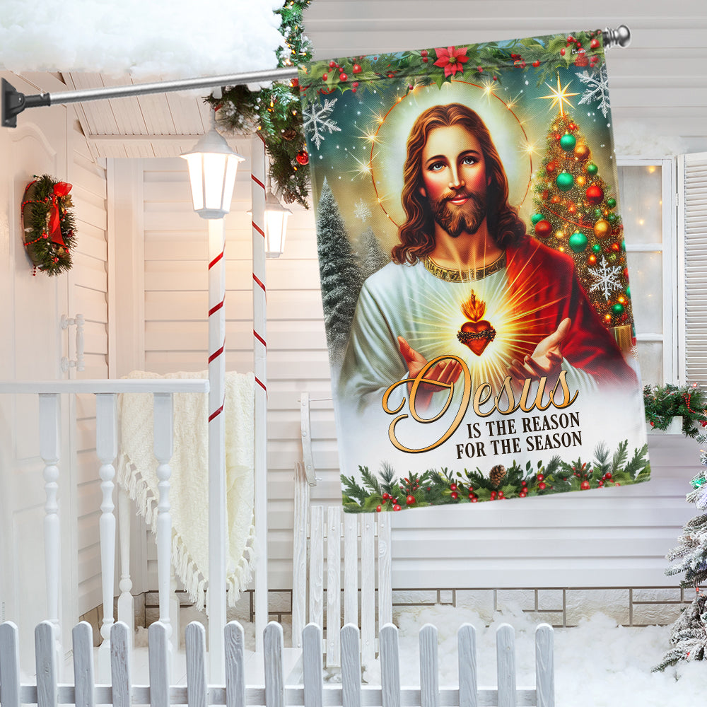 Jesus Christ Scared Heart Christmas Flag Jesus Is The Reason For The Season
