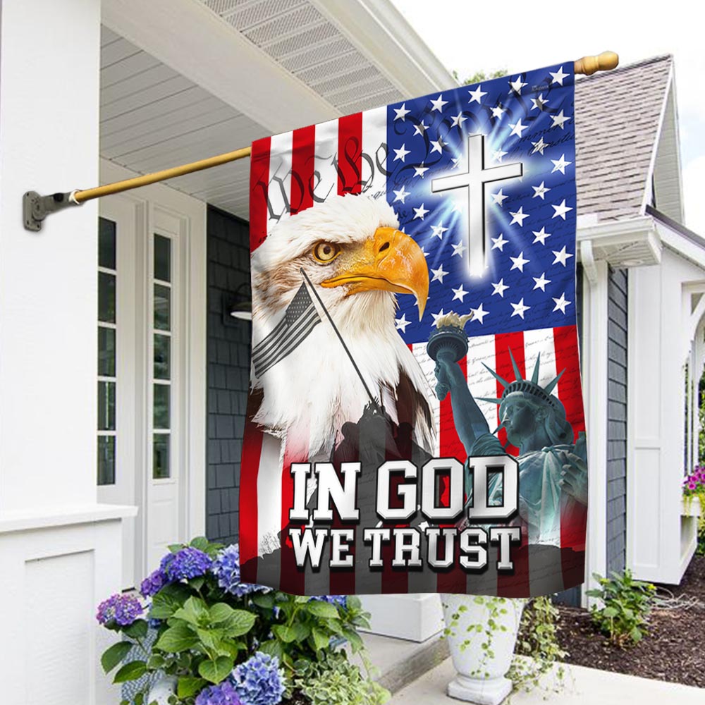 Veterans Day Flag - In God We Trust, We The People, Christian Cross American Eagle Flag
