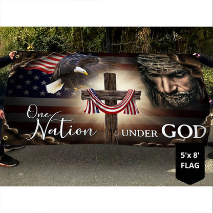 One Nation Under God. Christian Cross American Grommet Flag