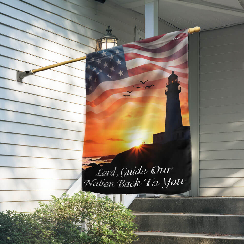 Christian Jesus Lighthouse Flag Lord Guide Our  Nation Back To You Flag