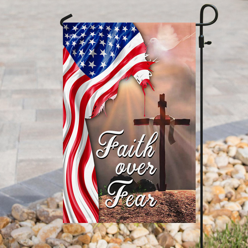 Faith Over Fear. Jesus Christian Cross American Flag