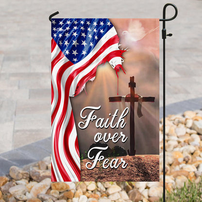 Faith Over Fear. Jesus Christian Cross American Flag