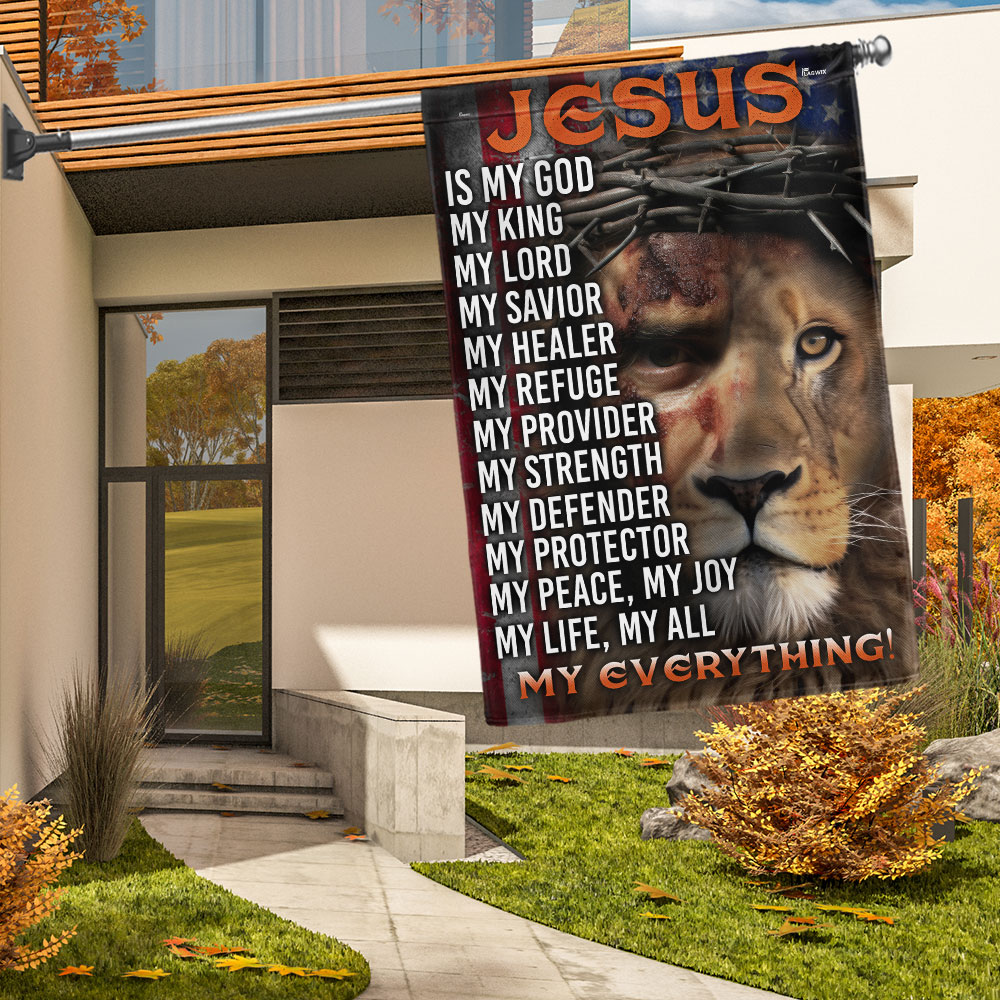 Jesus Is My God, My Everything, Lion Christian Cross Jesus Flag