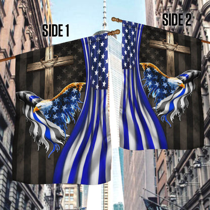 The Thin Blue Line American Eagle Christian Cross Flag