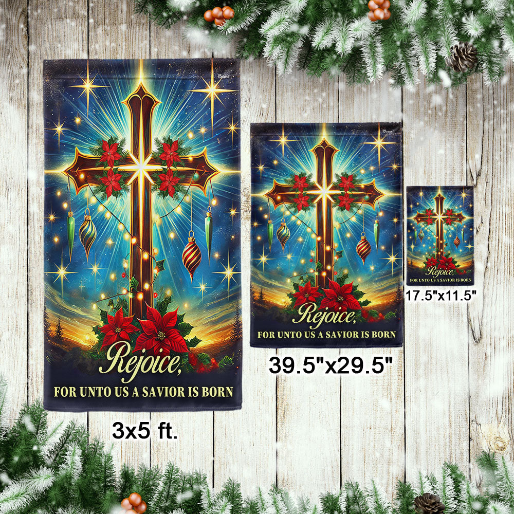Christian Cross Christmas Flag Rejoice For Unto Us A Savior Is Born Flag