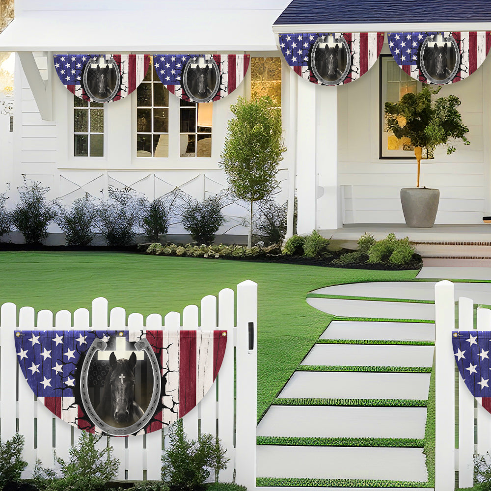 Flagwix American Flag - Happy 4th of july, Christian Patriotic Horse American Non-Pleated Fan Flag