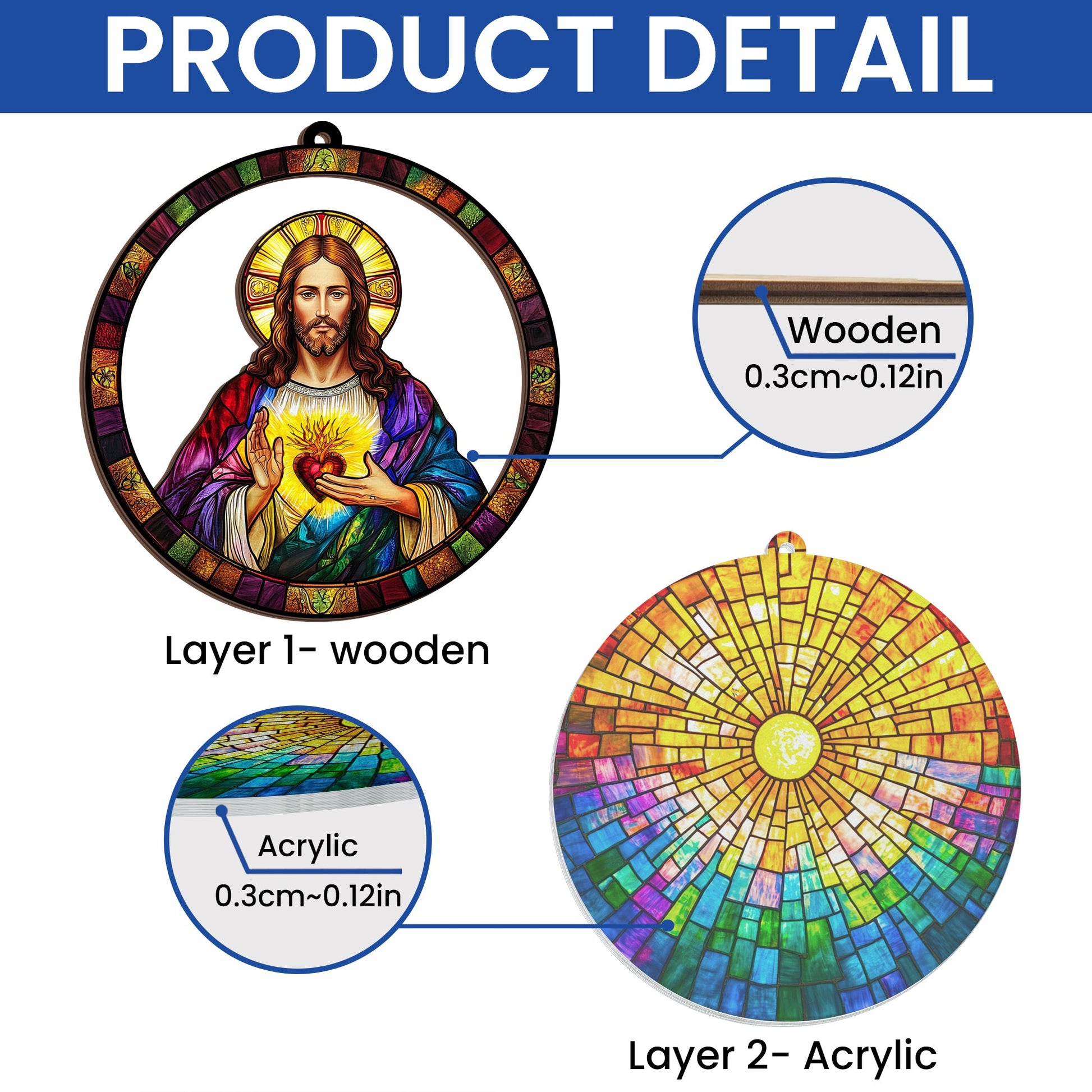 Sacred Heart of Jesus Suncatcher - 2-Layered Hanging Acrylic Ornament - Meaningful Gift for Faith & Home Decor