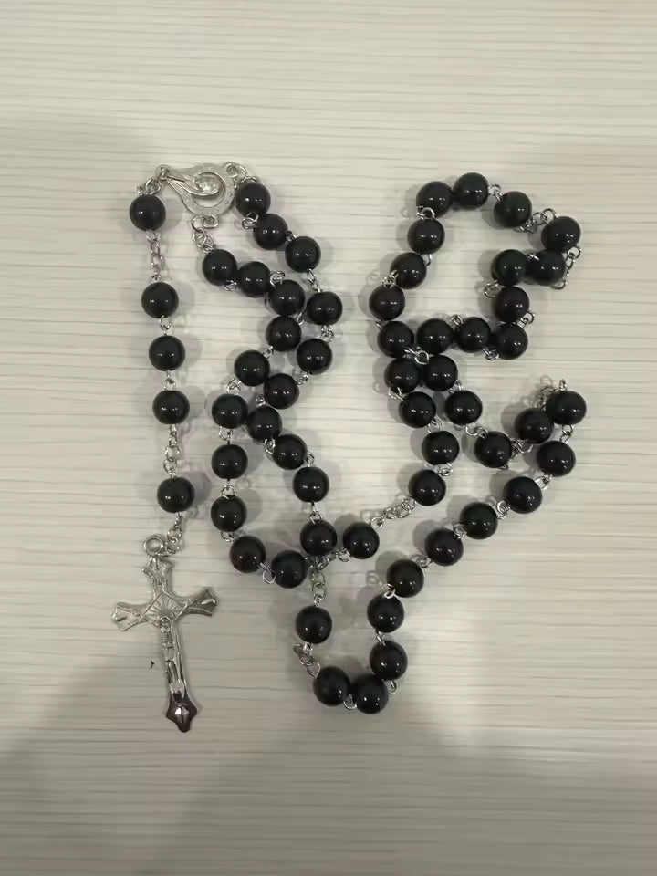 Five Decade Pearl Rosary — Catholic Prayer Beads with Crucifix and Blessed Mother Centerpiece