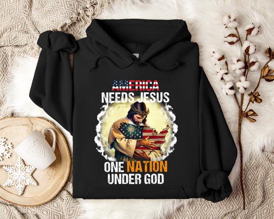 America Needs Jesus One Nation Under God Hoodie