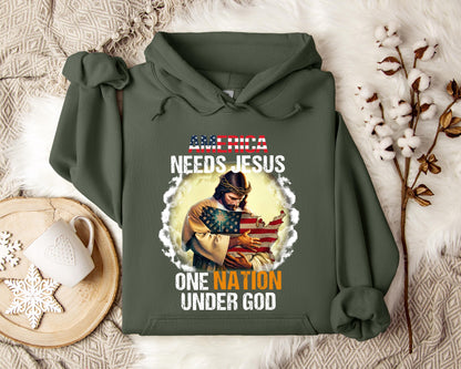 America Needs Jesus One Nation Under God Hoodie