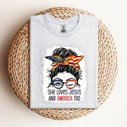 American Flag She Love Jesus America 4th July Christian Girl