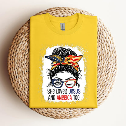 American Flag She Love Jesus America 4th July Christian Girl