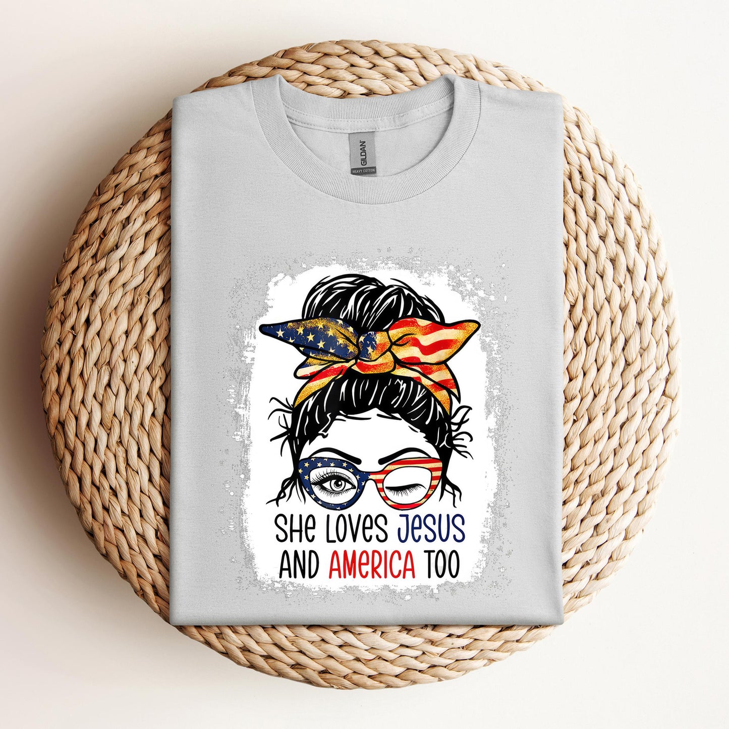American Flag She Love Jesus America 4th July Christian Girl