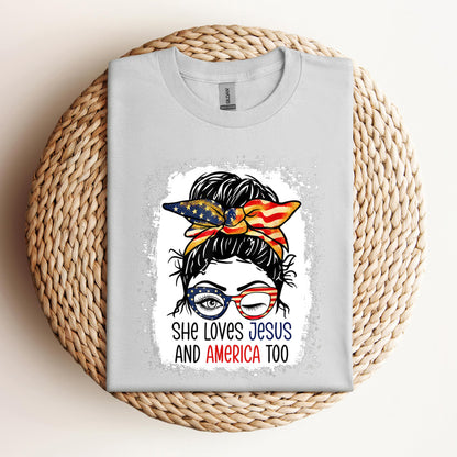 American Flag She Love Jesus America 4th July Christian Girl