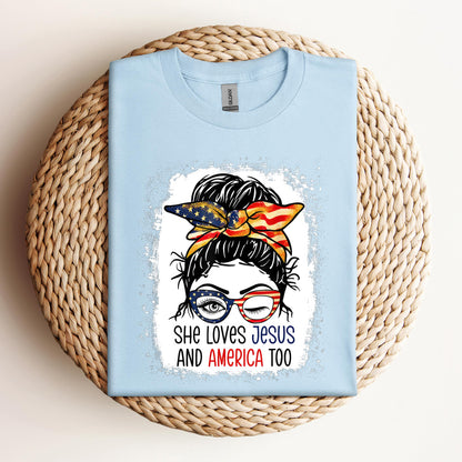 American Flag She Love Jesus America 4th July Christian Girl