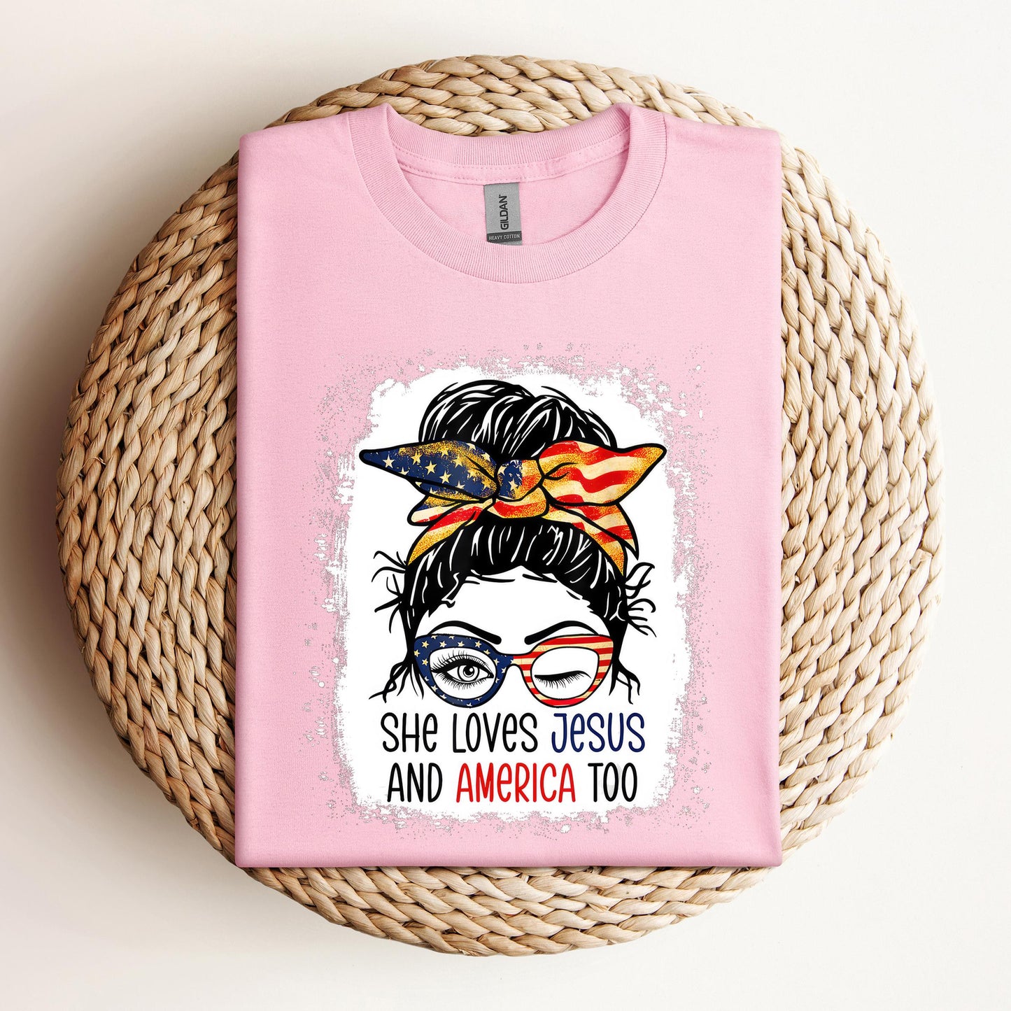 American Flag She Love Jesus America 4th July Christian Girl