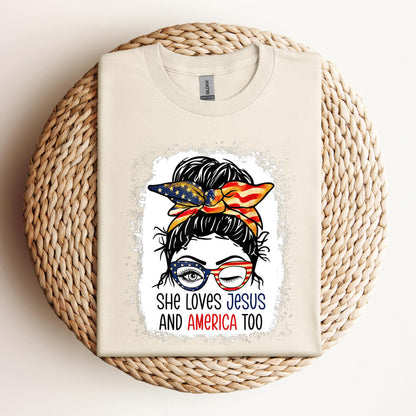 American Flag She Love Jesus America 4th July Christian Girl