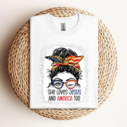 American Flag She Love Jesus America 4th July Christian Girl