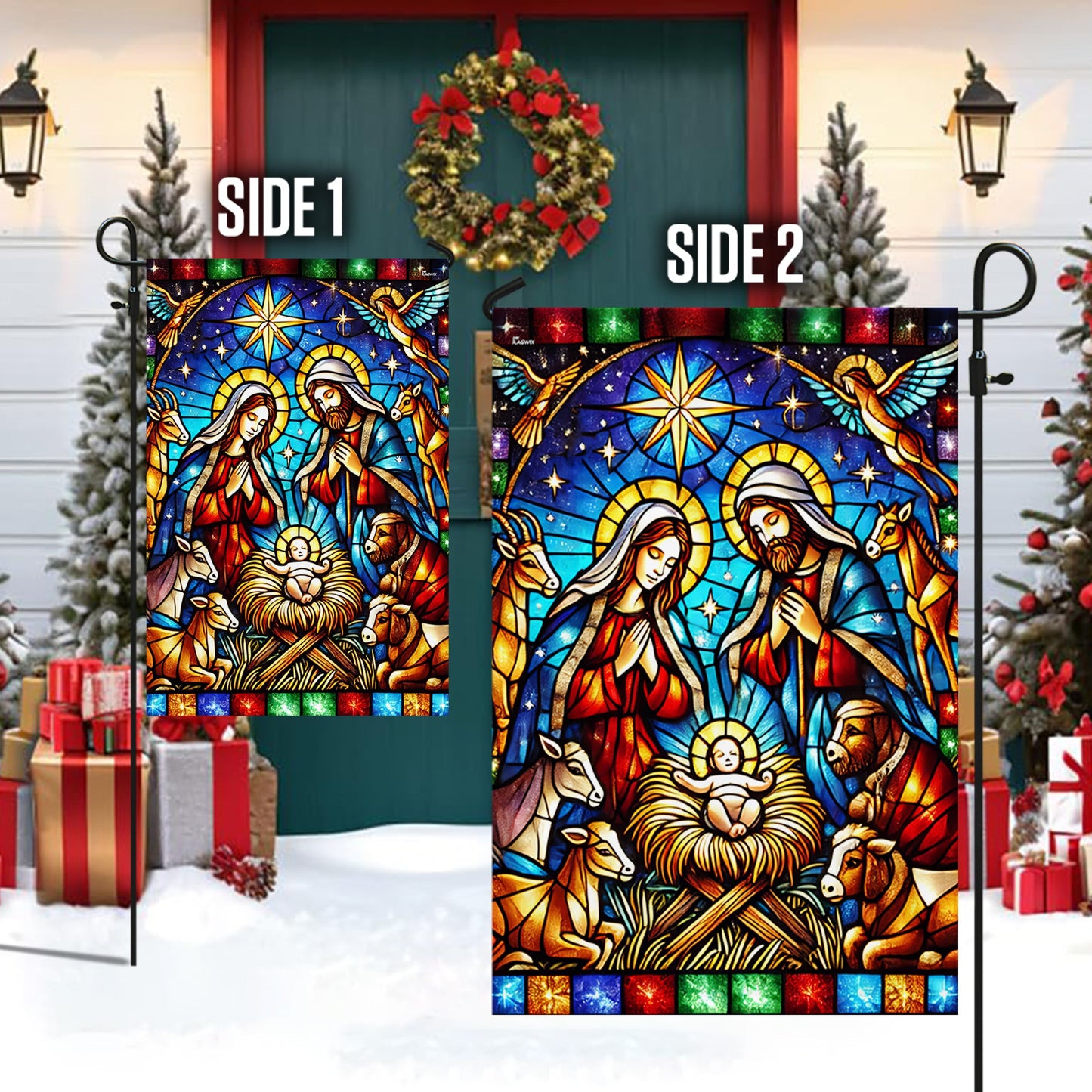 Nativity of Jesus Stained Glass Christmas Flag