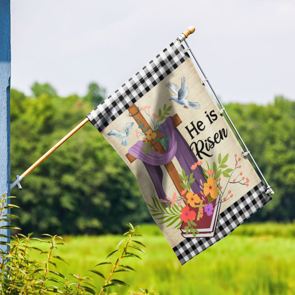 Easter Christian Cross Jesus Christ He Is Risen Flag