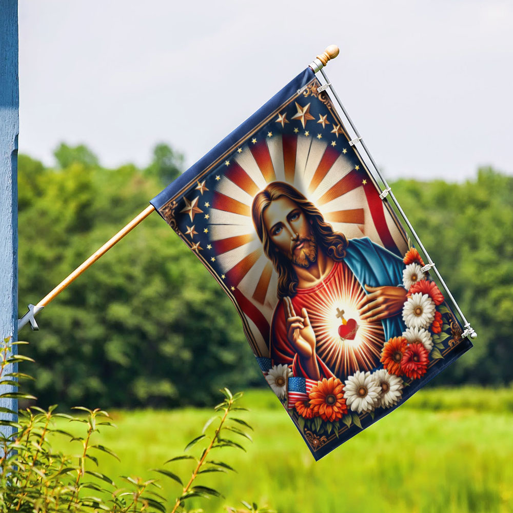 FLAGWIX Sacred Heart of Jesus Religious American Flag