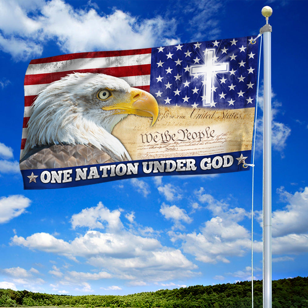 One Nation Under God, Christian Cross American Eagle Grommet Flag