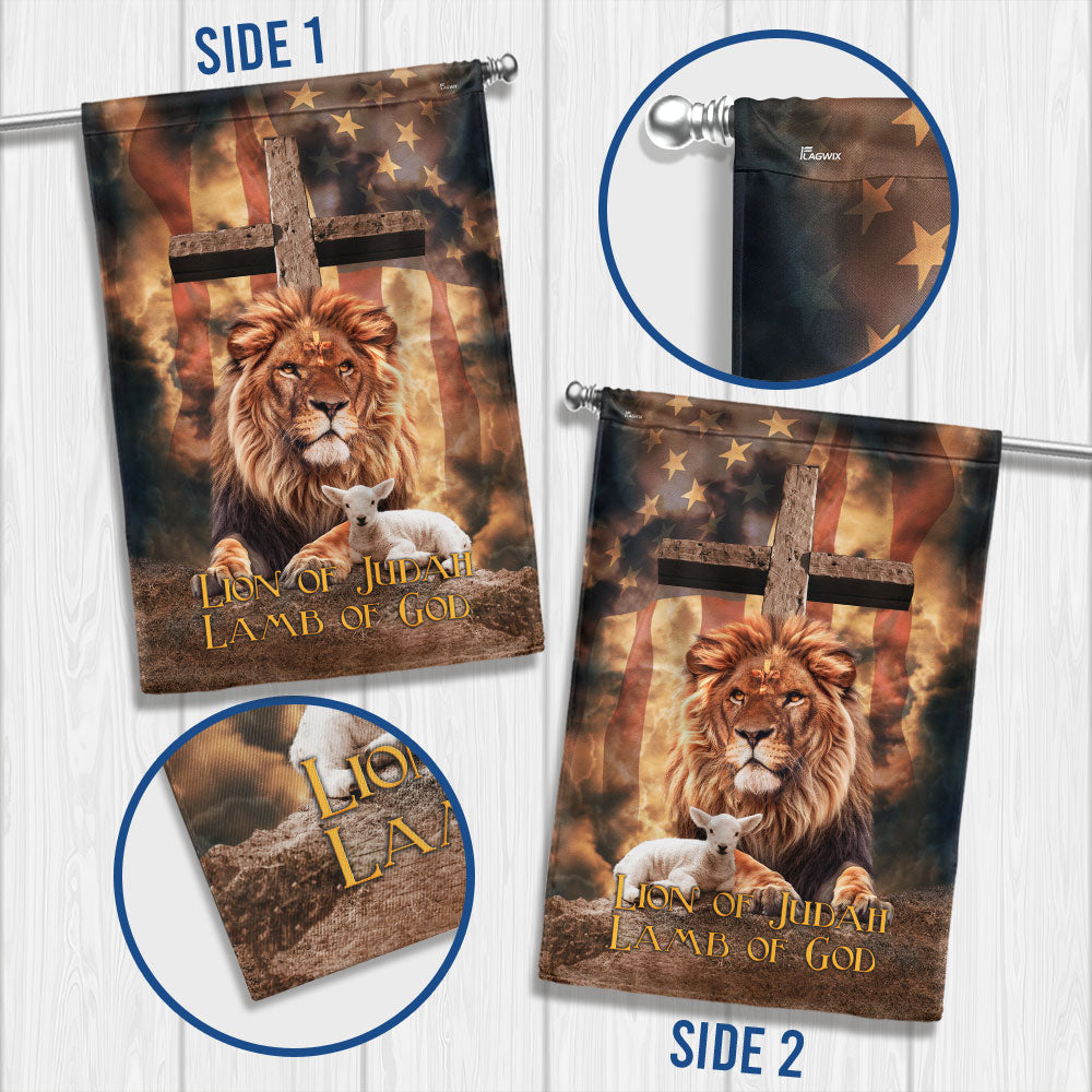 Lion of Judah, Lamb of God Cross American Flag 3 Day-Shipping 3-Day Shipping