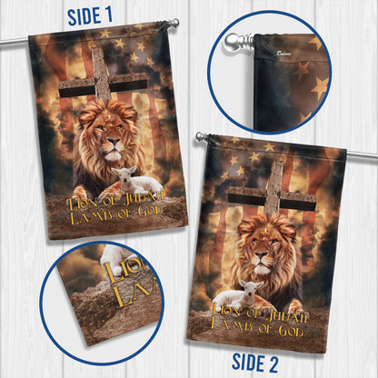 Lion of Judah, Lamb of God Cross American Flag 3 Day-Shipping 3-Day Shipping