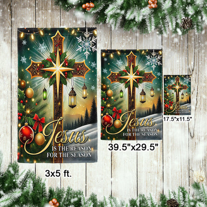 Christian Cross Christmas Flag Jesus Is The Reason For The Season Flag