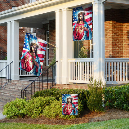 Sacred Heart Of Jesus American Flag