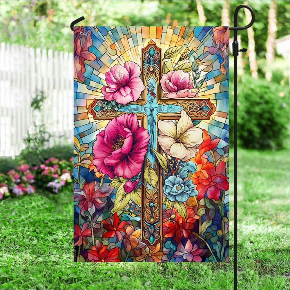 FLAGWIX  Christian Jesus Cross Divine Cross Floral Flag