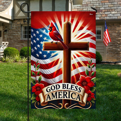 Cardinal Christian Cross God Bless America Flag