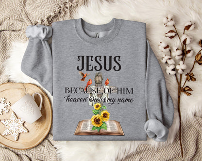 Because Of Him Heaven Knows My Name Sweatshirt