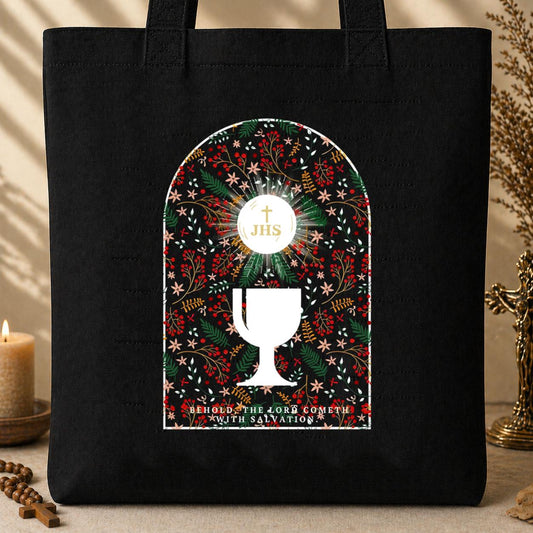 Behold The Lord Cometh With Salvation Christmas Tote Bag