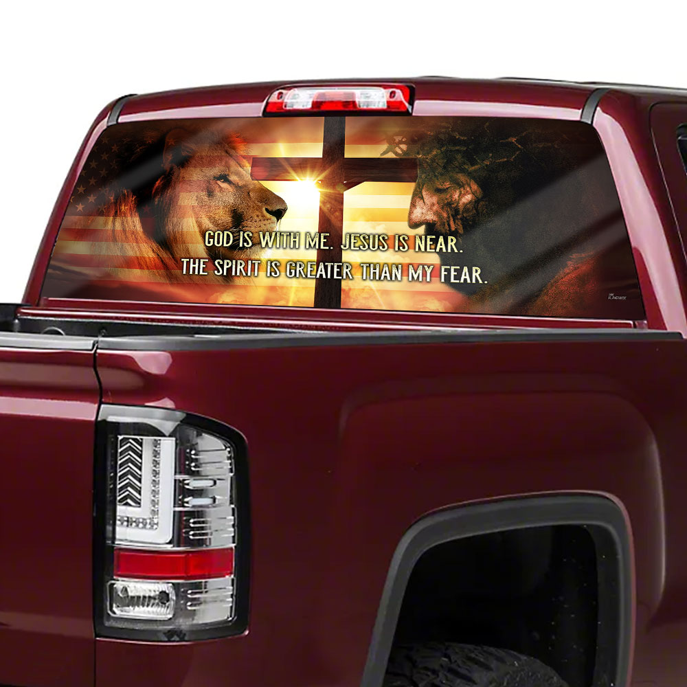 God Is With Me, Jesus Is Near American Rear Window Decal
