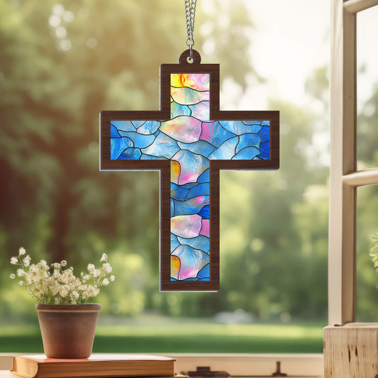 Christmas Ornament, Christian Cross 2 Layered Hanging Suncatcher