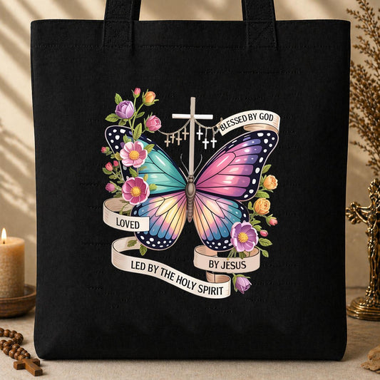 Blessed By God Loved By Jesus Led By The Holy Spirit Tote Bag