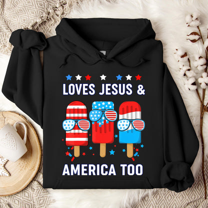 Boy Loves Jesus America Too Popsicle 4th July Christian Kids Hoodie