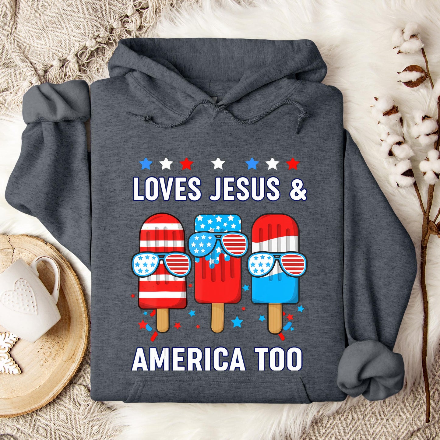 Boy Loves Jesus America Too Popsicle 4th July Christian Kids Hoodie