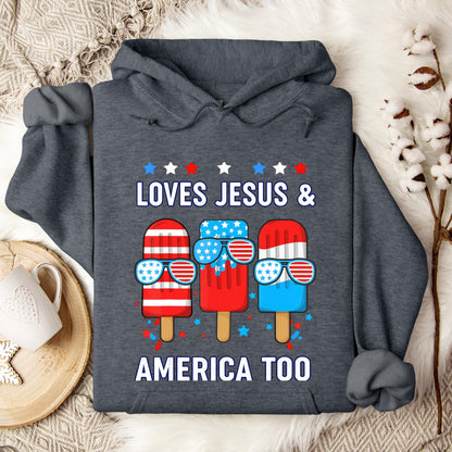 Boy Loves Jesus America Too Popsicle 4th July Christian Kids Hoodie