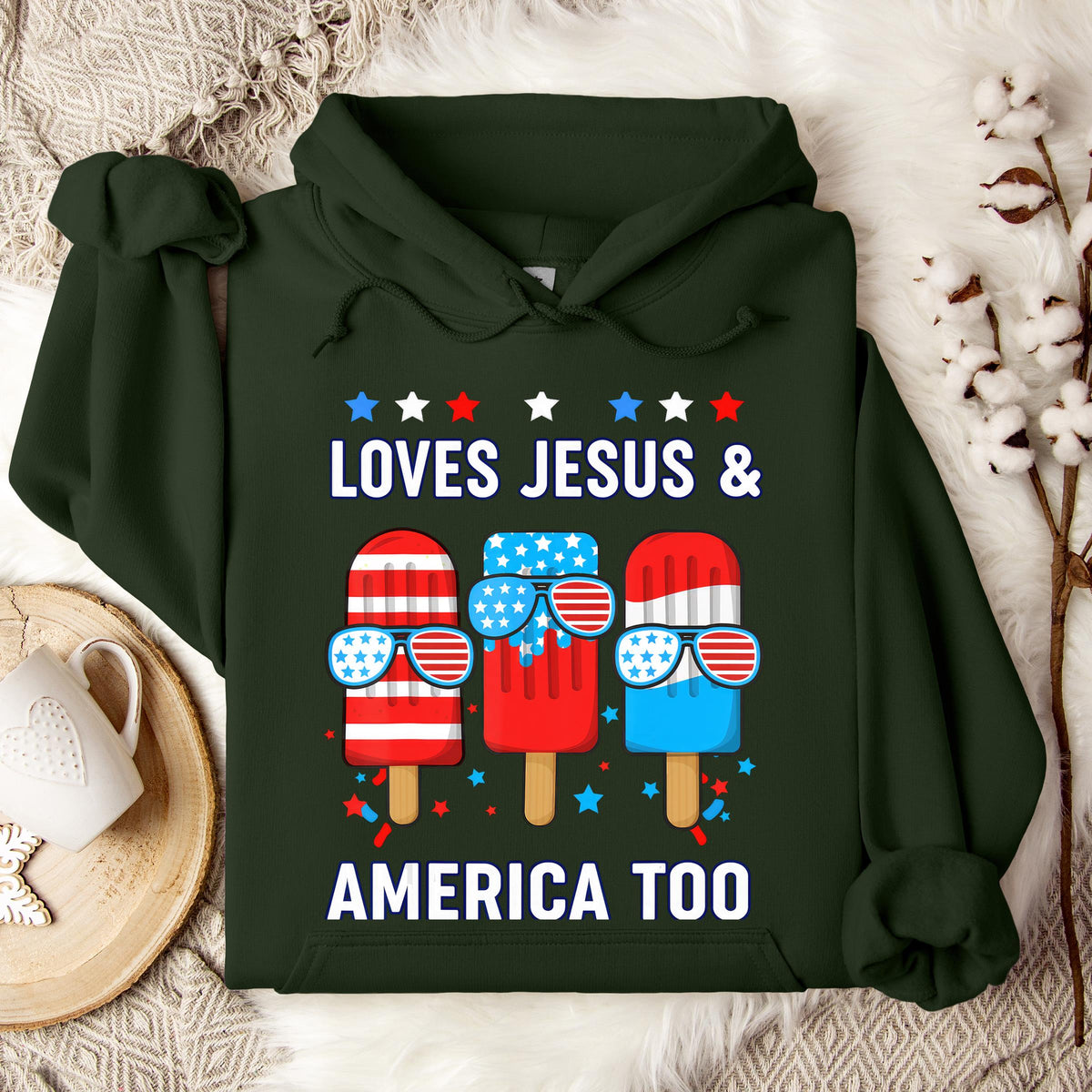 Boy Loves Jesus America Too Popsicle 4th July Christian Kids Hoodie