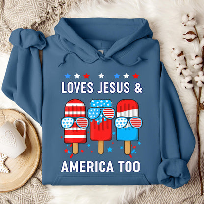 Boy Loves Jesus America Too Popsicle 4th July Christian Kids Hoodie