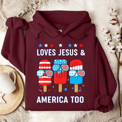 Boy Loves Jesus America Too Popsicle 4th July Christian Kids Hoodie
