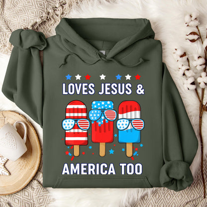 Boy Loves Jesus America Too Popsicle 4th July Christian Kids Hoodie