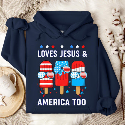 Boy Loves Jesus America Too Popsicle 4th July Christian Kids Hoodie