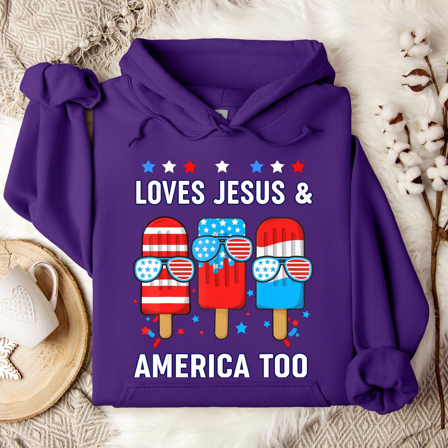 Boy Loves Jesus America Too Popsicle 4th July Christian Kids Hoodie