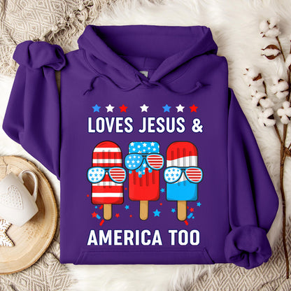 Boy Loves Jesus America Too Popsicle 4th July Christian Kids Hoodie